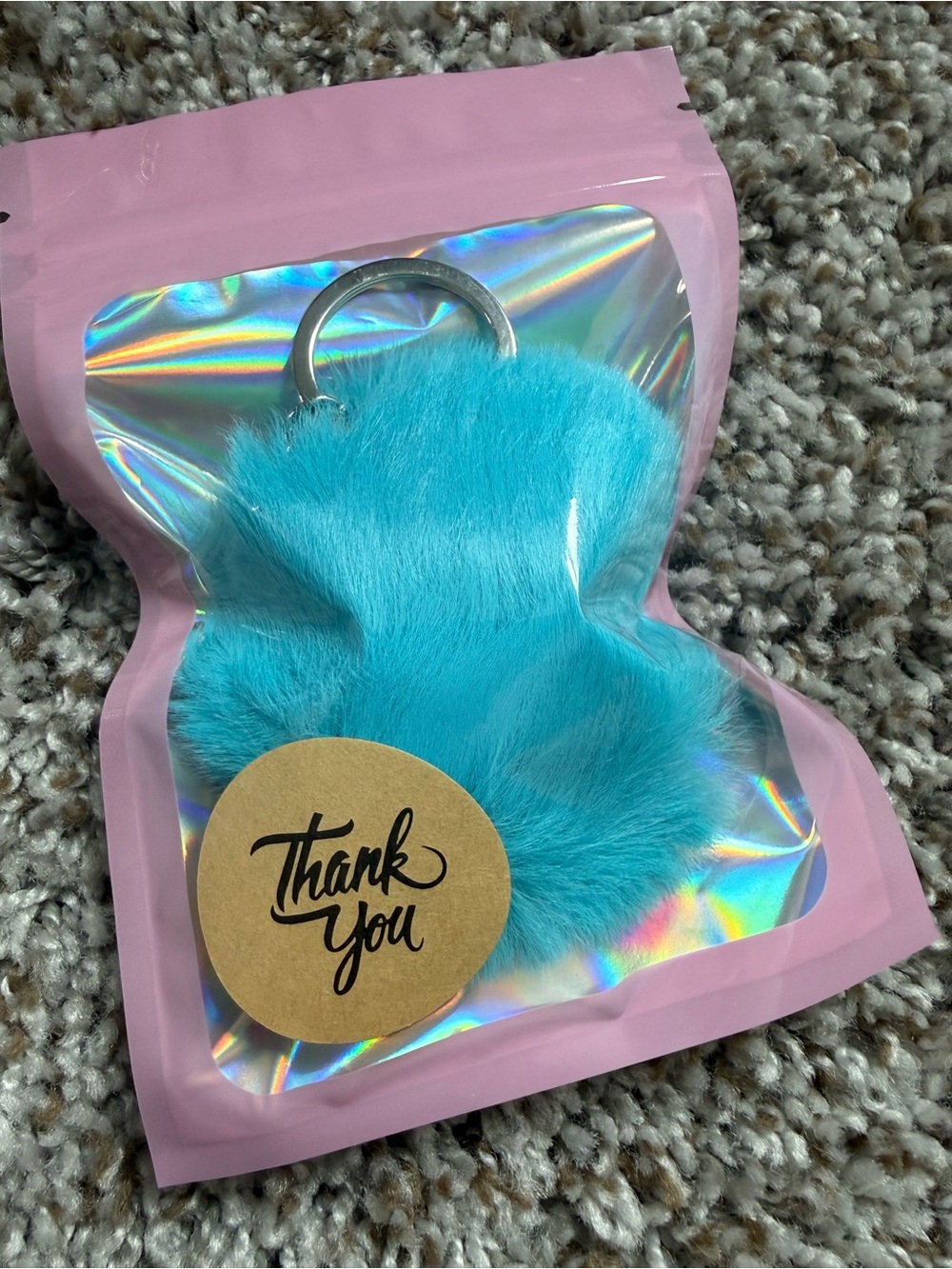Source Unknown Blue Faux Fur Pom Keychain